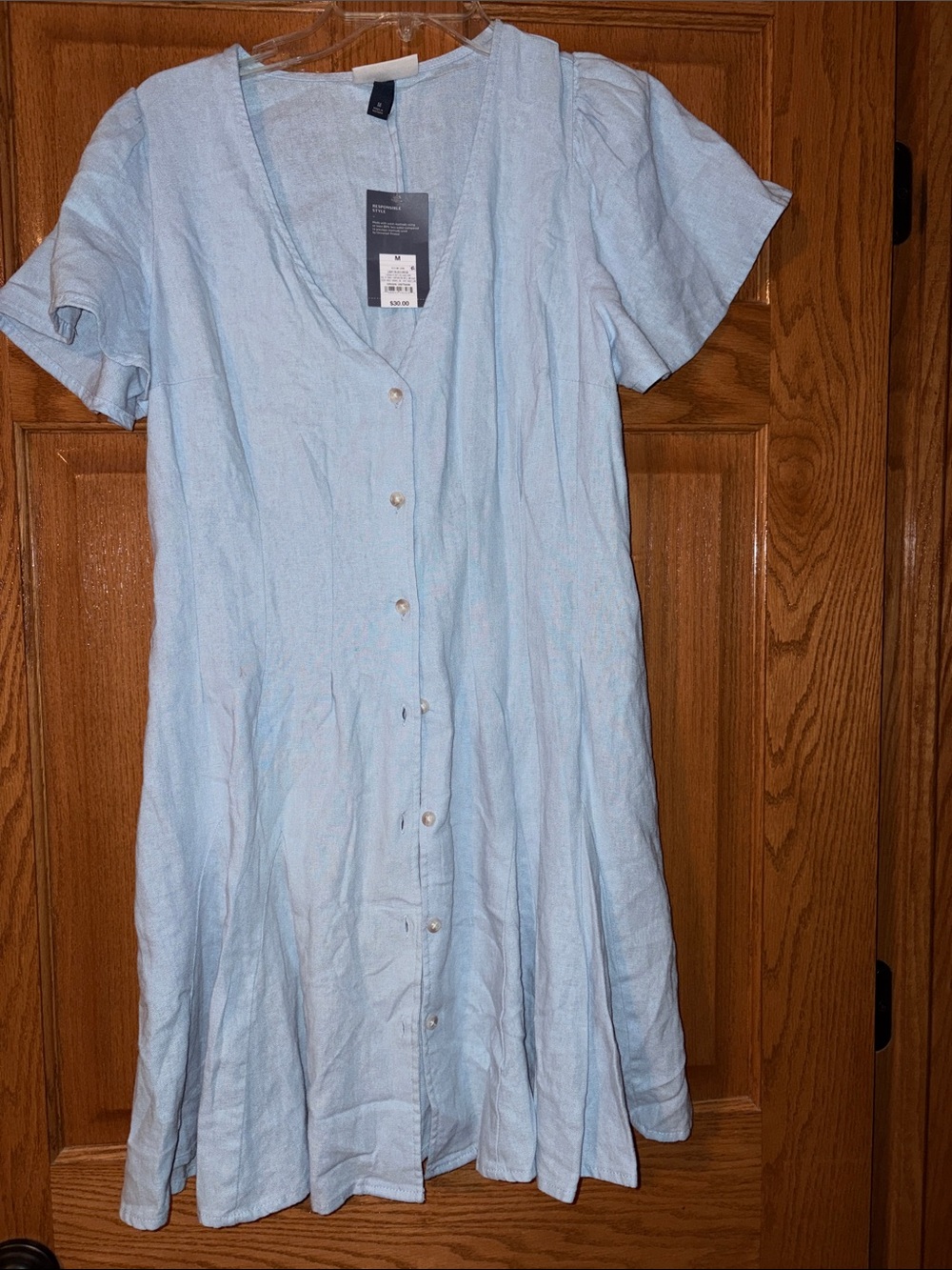 Universal Thread Pale Blue Button-Front V-Neck Short Sleeve Dress